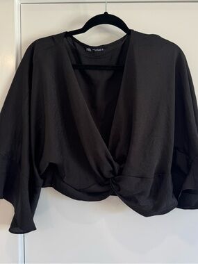 Zara Black Twist-Knot Crop Top